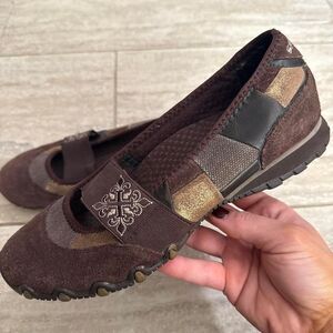 Vintage y2k Sketchers Brown Mary Jane Patchwork Leather Sporty Sneakers sz 8.5